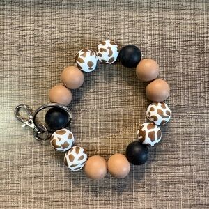 Silicone Animal Print Beaded Bracelet - Black, Brown, White